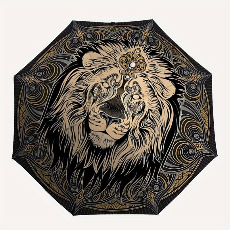 

1pc Lion Mandala Pattern Automatic Umbrella - 8-Rib Foldable Design, Outdoor Adventures, and Family Celebrations y250829081