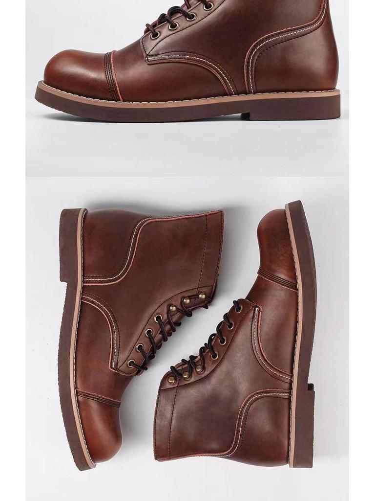 Ami Khaki Martin Crazy Horse Leather Retro Paratrooper Boots for Men & Women