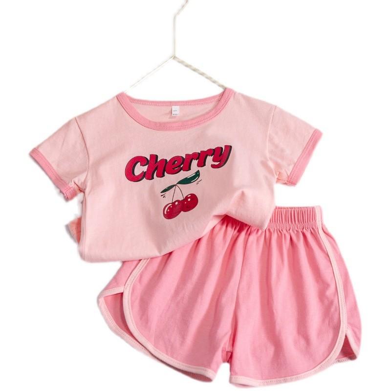 Cute Girls Summer Cotton Short Sleeve Set Stylish Two Piece Outfit For Little And Middle Kids Casual Wear