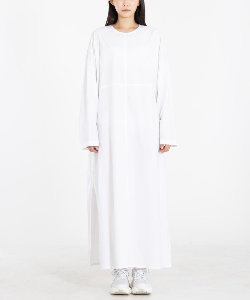 Row To Row Wrd047 Bio-Washed Fine Cotton Oversized Shirt Dress (White)