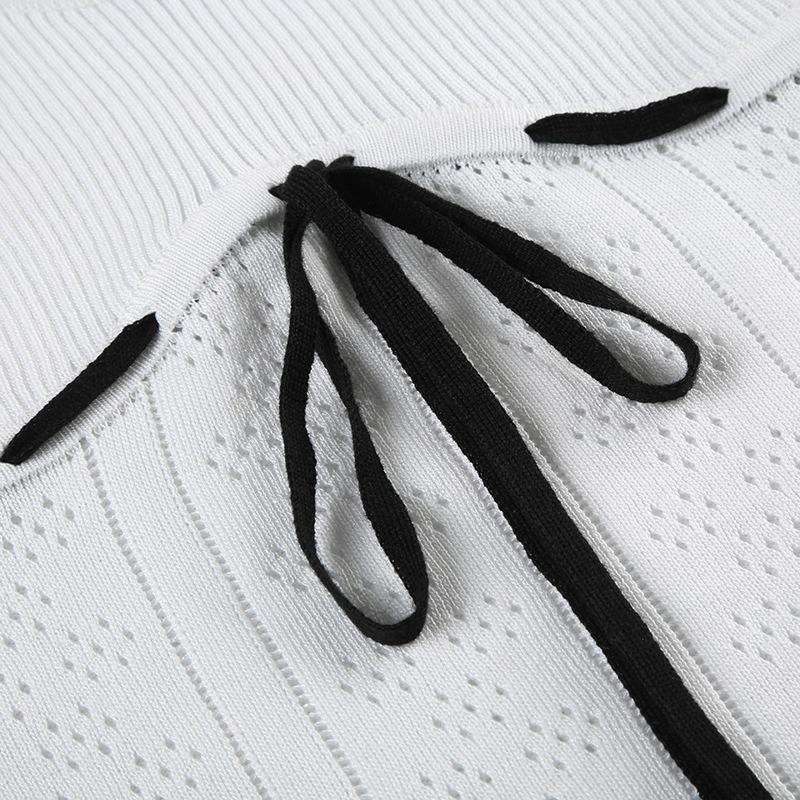 Women's Hollow Wearing Rope with Light Wool Woven Halter Spice Sexy Contrast Color Waist Vest Top