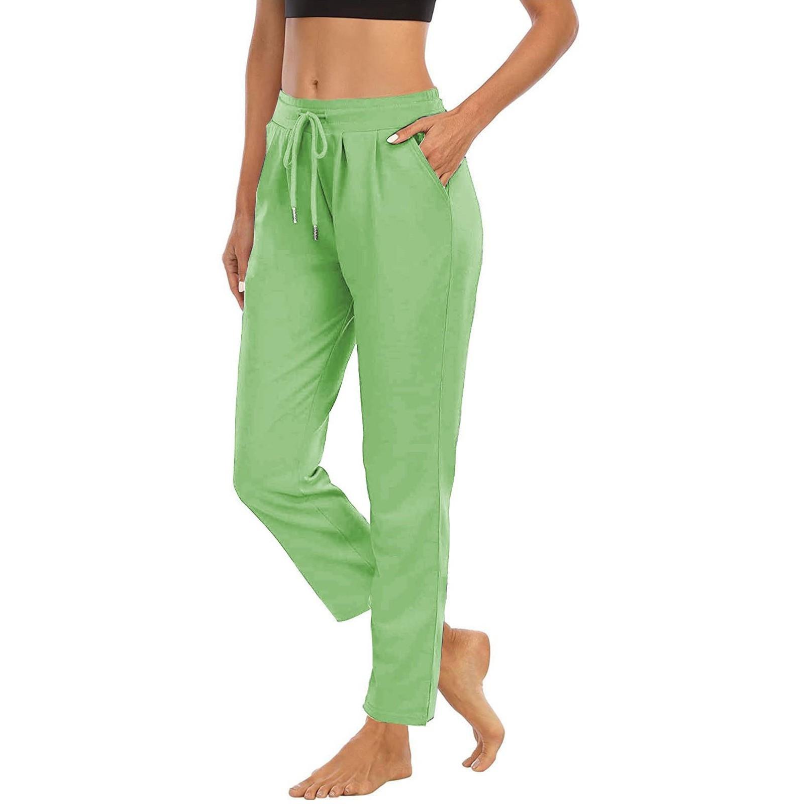 

Женские однотонные повседневные брюки с высокой талией и шнуровкой, эластичные облегающие длинные удобные брюки с карманами S зелёный