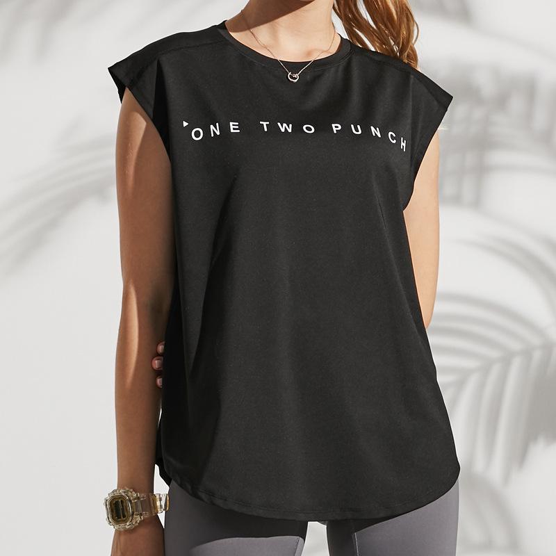 

AI Sleeveless English Print Loose Sports Tank Top for Women - Summer Fitness, Running, Yoga Small чорний