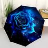1pc Blue Rose Print Automatic Folding Umbrella - 8-Rib Durable Iron Frame, Compact Portable for Daily Travel yy251205047