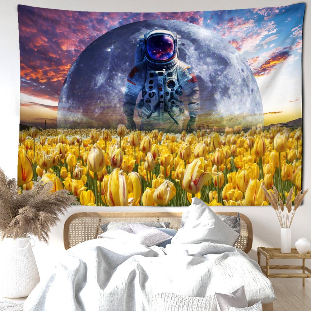 Flower Sea Scenery Astronaut Tapestry Wall Hanging Bohemian Natural Minimalist Art Bedroom Living Room Home Decor