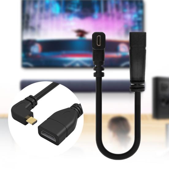 20cm 90-Degree Right-Angle Micro HDMI-compatible Male to Female Extension Cord Adapter Cable for HDTV