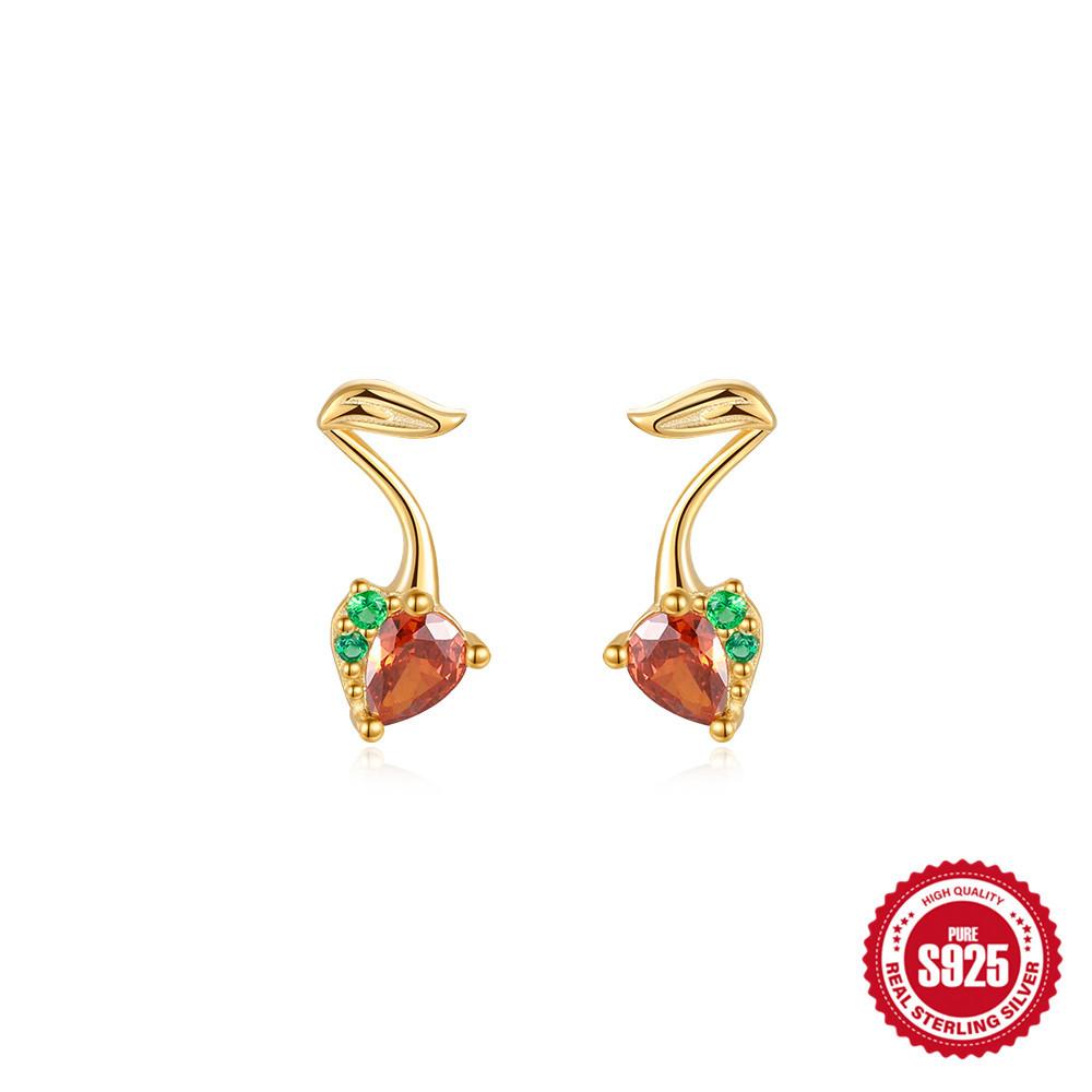 

Серьги-гвоздики с розовыми вишней и фруктами Love Element Design, контрастные цветные летние серьги Love Element Strong Sense 925 Silver