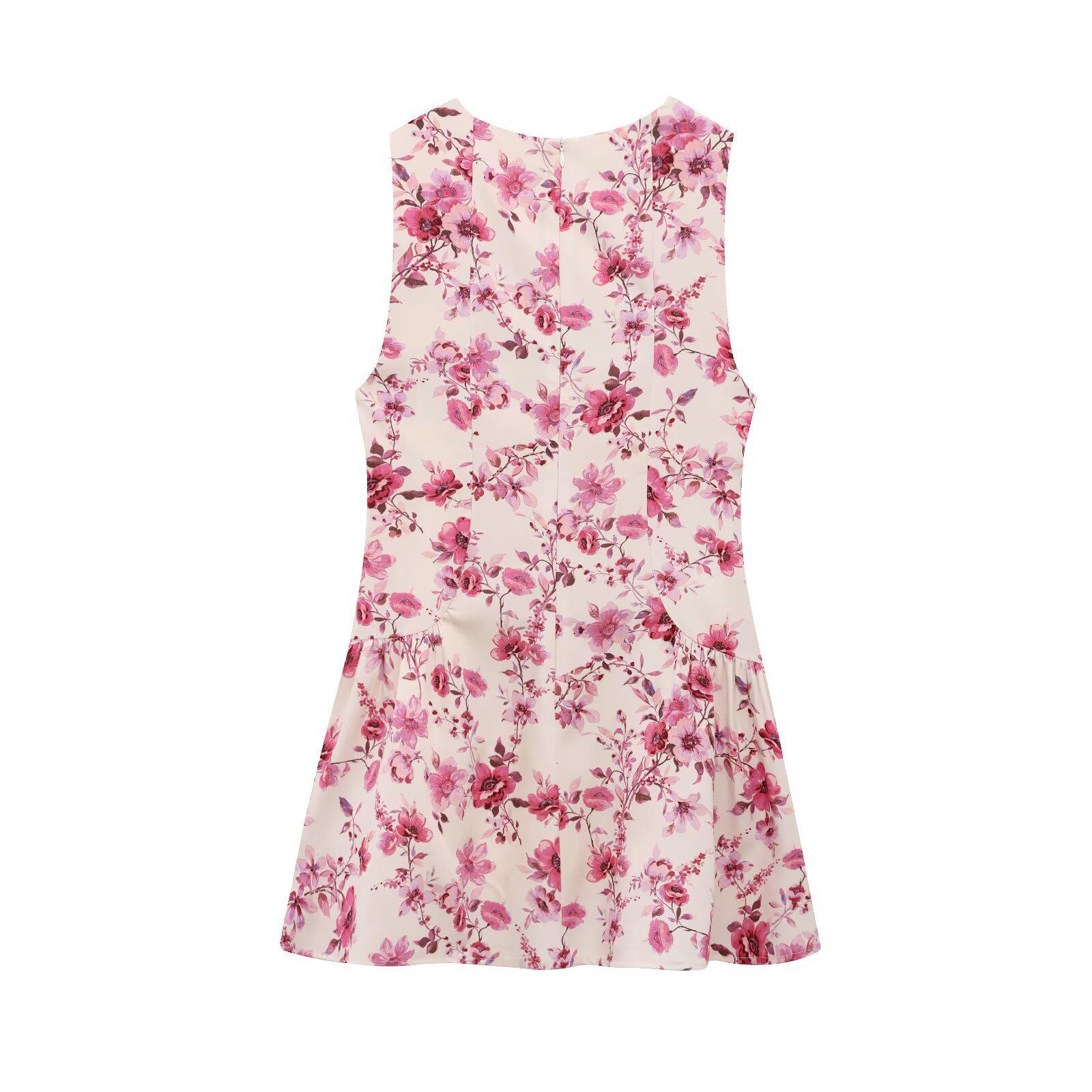 

2025 Весенний женский приталенный комбинезон-платье из поплина с французским цветочным принтом Medium розовый