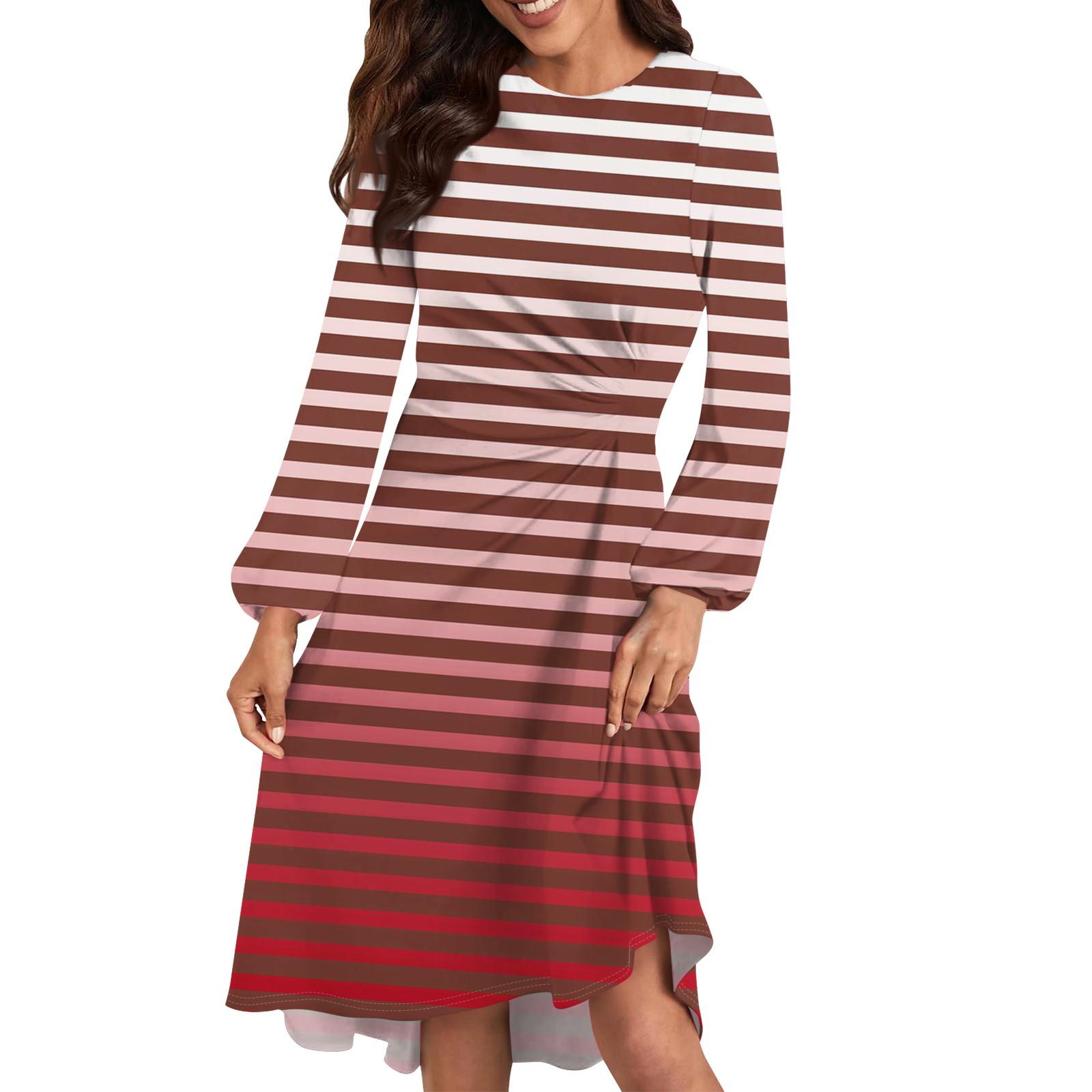 

Женское повседневное платье с круглым вырезом и длинными рукавами, свободное плиссированное платье на талии XL винный