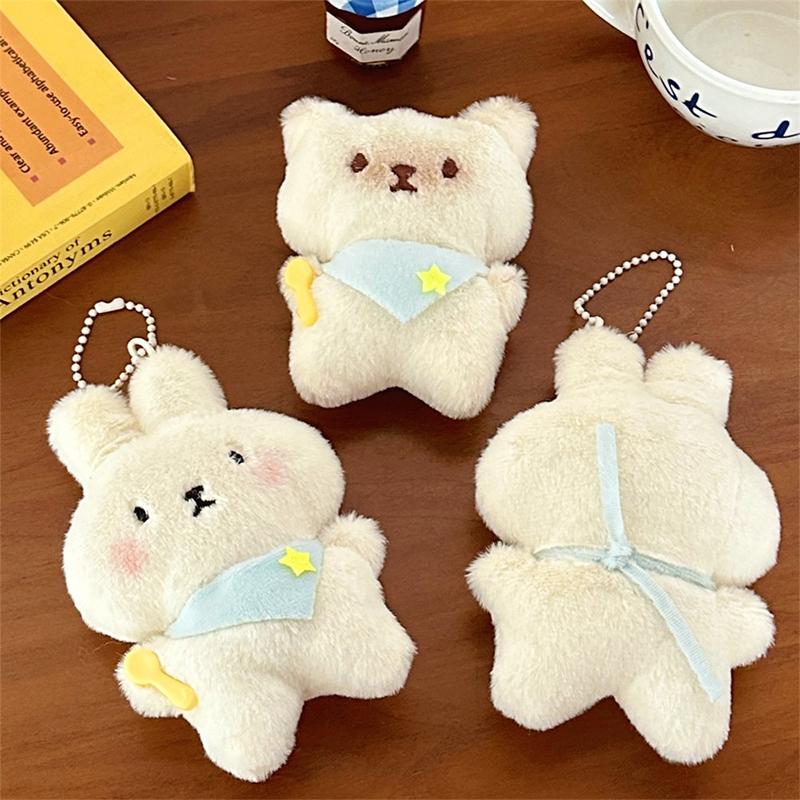 Cute Cartoon Kitten Bunny Plush Toy Keychain Kawaii Soft Stuffed Doll Keychain Pendant Car Key Ring Backpack Decoration Gifts