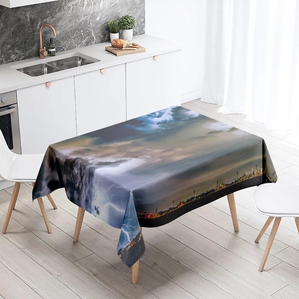 Thunder Cloud Lightning Tablecloth Colorful Cumulus  Anti-fouling Waterproof Rectangular Kitchen Table Home Decoration