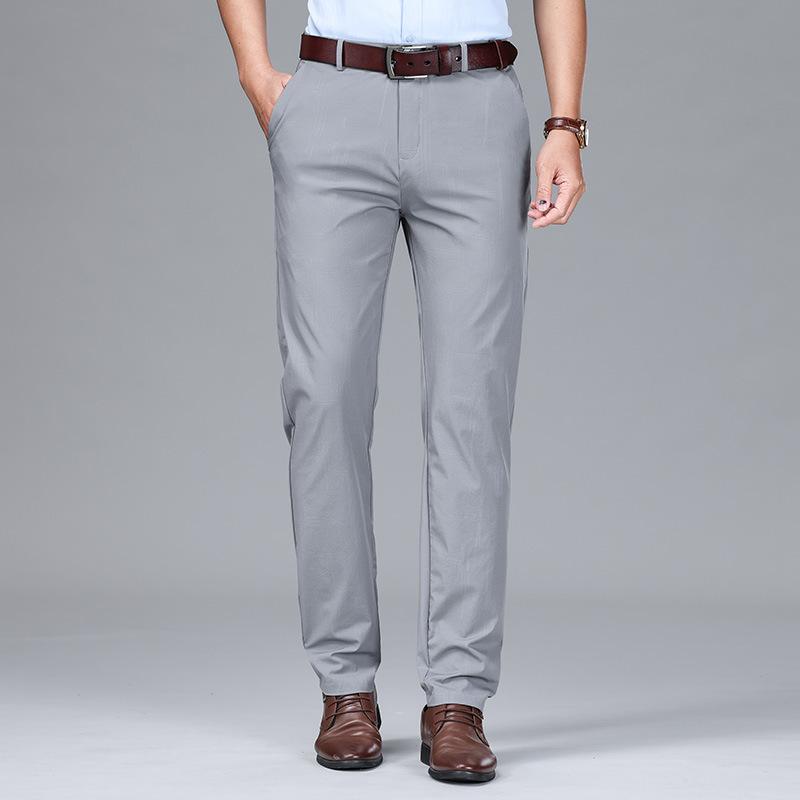 Men'S Lightweight Ice Silk Breathable, Slightly Elastic, Soft And Comfortable High Waisted Small Straight Leg Business Casual Trousers
