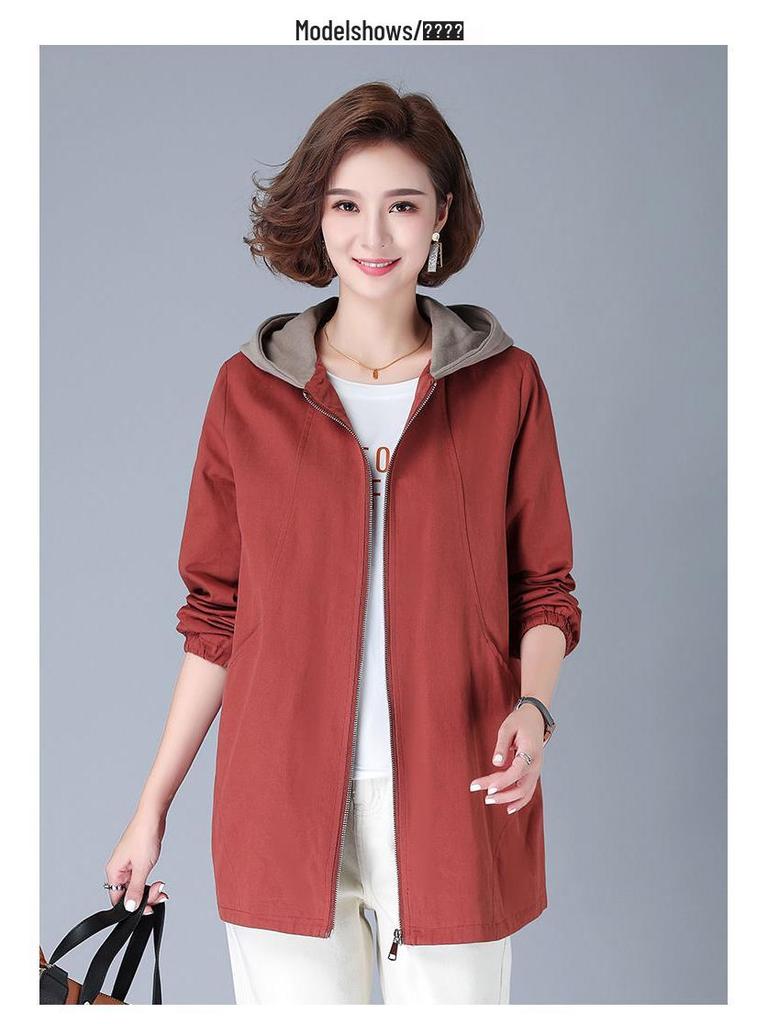 Women's Plus Size Embroidered Color Block Windbreaker - Mid-Length, Loose Fit, Korean Style Jacket for Spring and Autumn