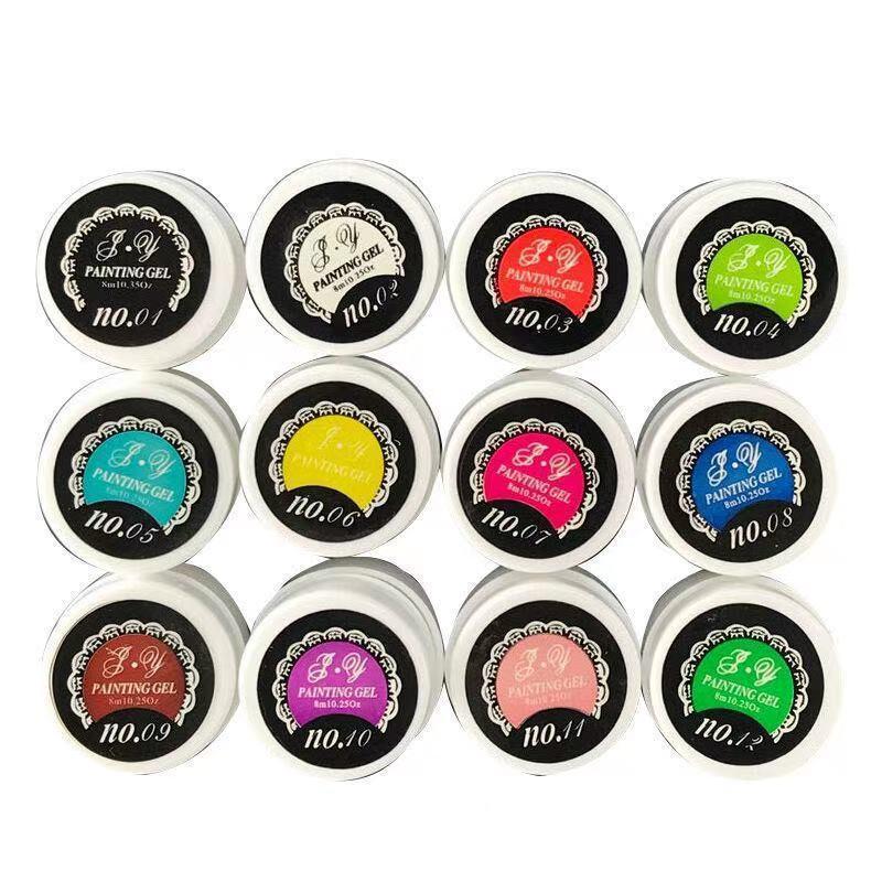 Nail Art Gel Set: 12 UV Colors for Painting, Drawing, and Solid Color Designs