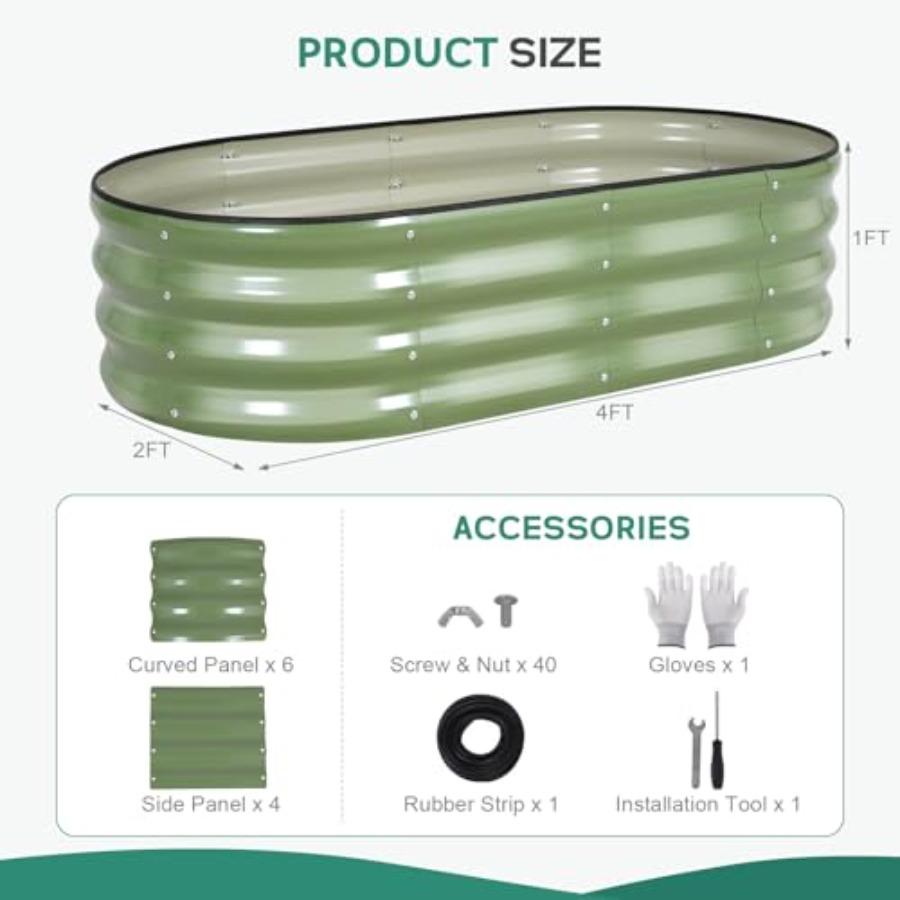 Galvanized Raised Garden Bed 4×2×1ft 2 Packs Planter for Gardening Oval Metal Box with Safety Edging and Gloves for Vegetables