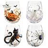 Cute Ghost Pumpkin Spider Web Glasses Halloween 3D Embossed Glass, Painted Tumbler, Durable Cold Drink Tumblers Lead-free Wine Beverage Cup for Party