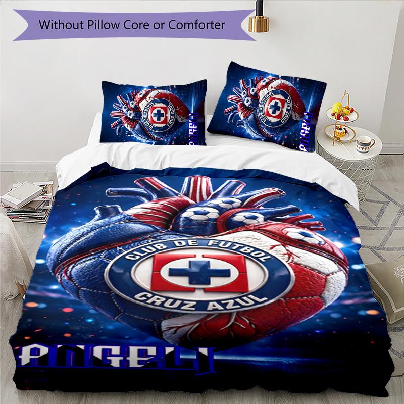 Cruz Azul Themed 3pcs Bedding Set Duvet Cover Closure Includes 1 Duvet Cover & 2 Pillowcases for All Seasons Bedroom Home Dorm Decor
