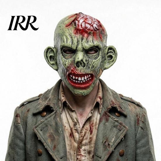 Flesh Texture Cosplay Mask Halloween Green Zombie Mask, Realistic Full Face with Simulated Accessory Damaged And Blood for Scary Party Props Masque