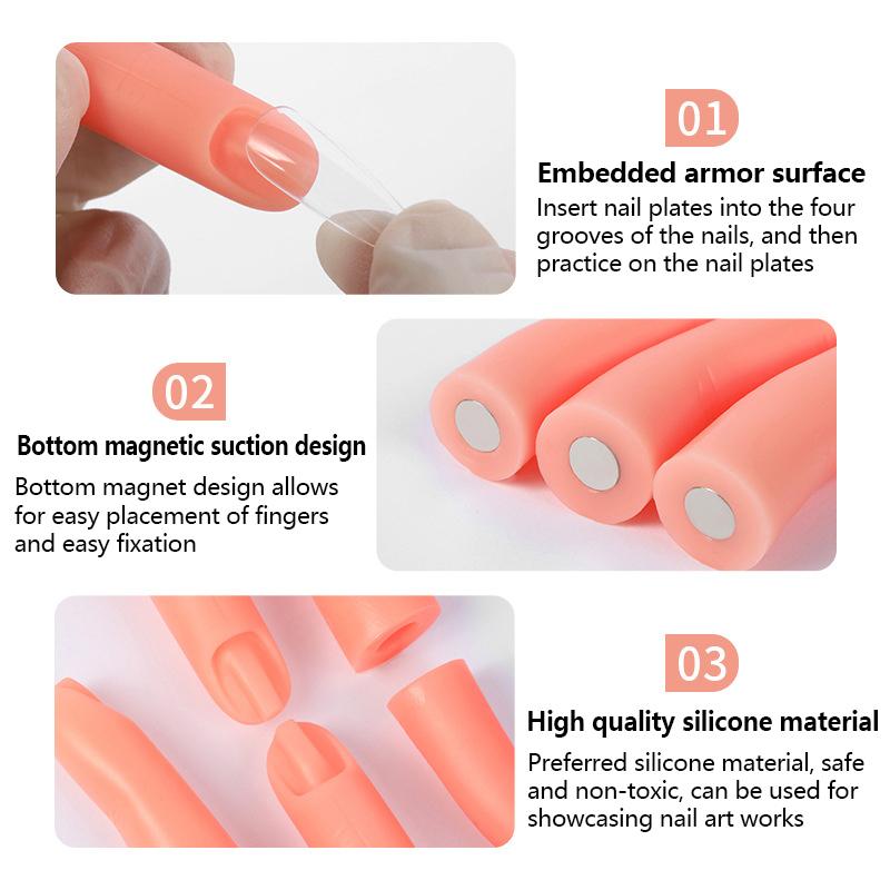 5 bucăți/set Nail Art Practică mâna deget fals unghii din silicon cu magnet care pot fi introduse farfurie pentru unghii instrumente de manichiură afișare