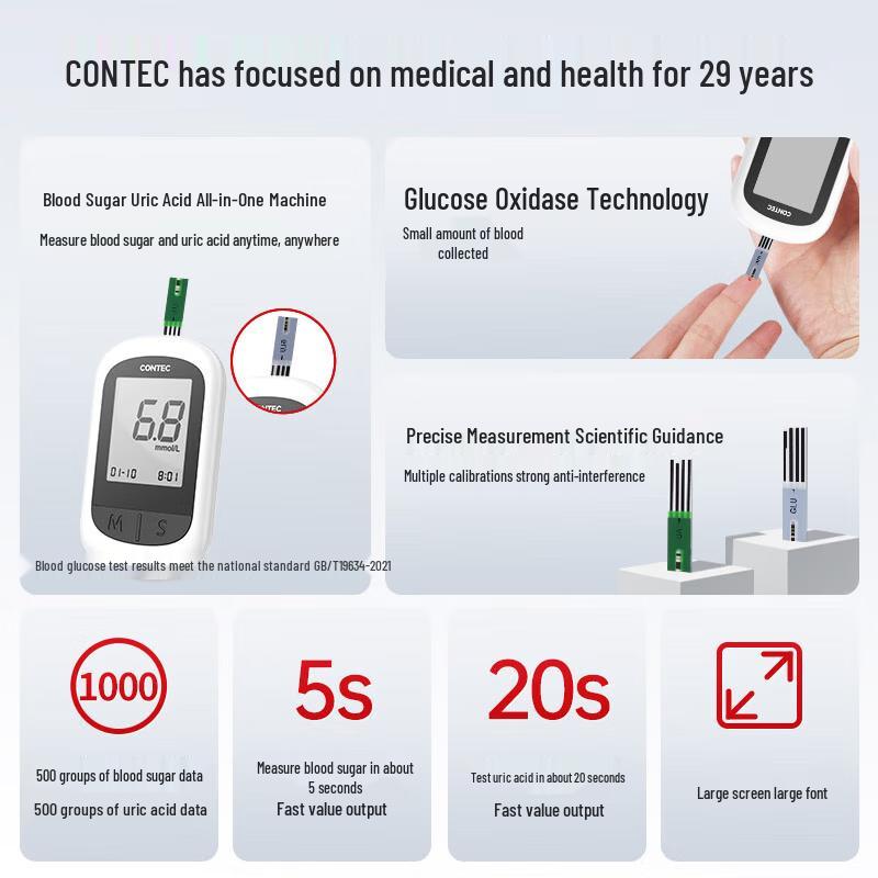 CONTEC CMS20G Dual-Function Blood Glucose & Uric Acid Meter