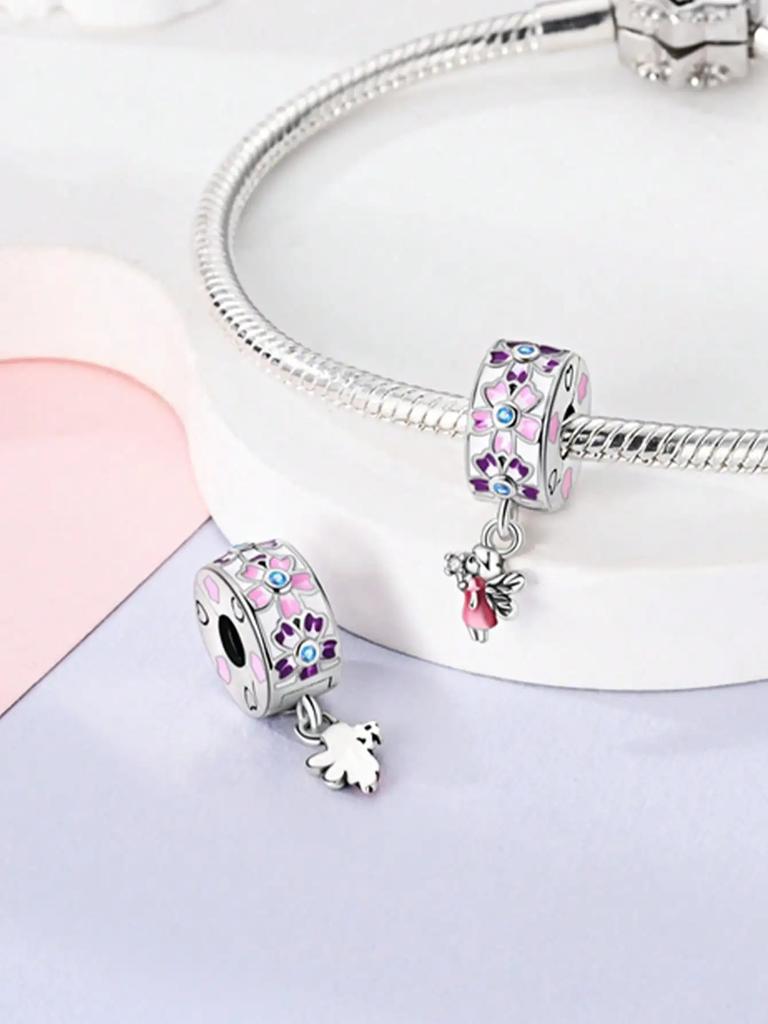 Charms Plata Copper Colors Flower Clips And Spacersbeads Charm Pendant For Original Bracelet For Women Diy Jewelry Love Gift