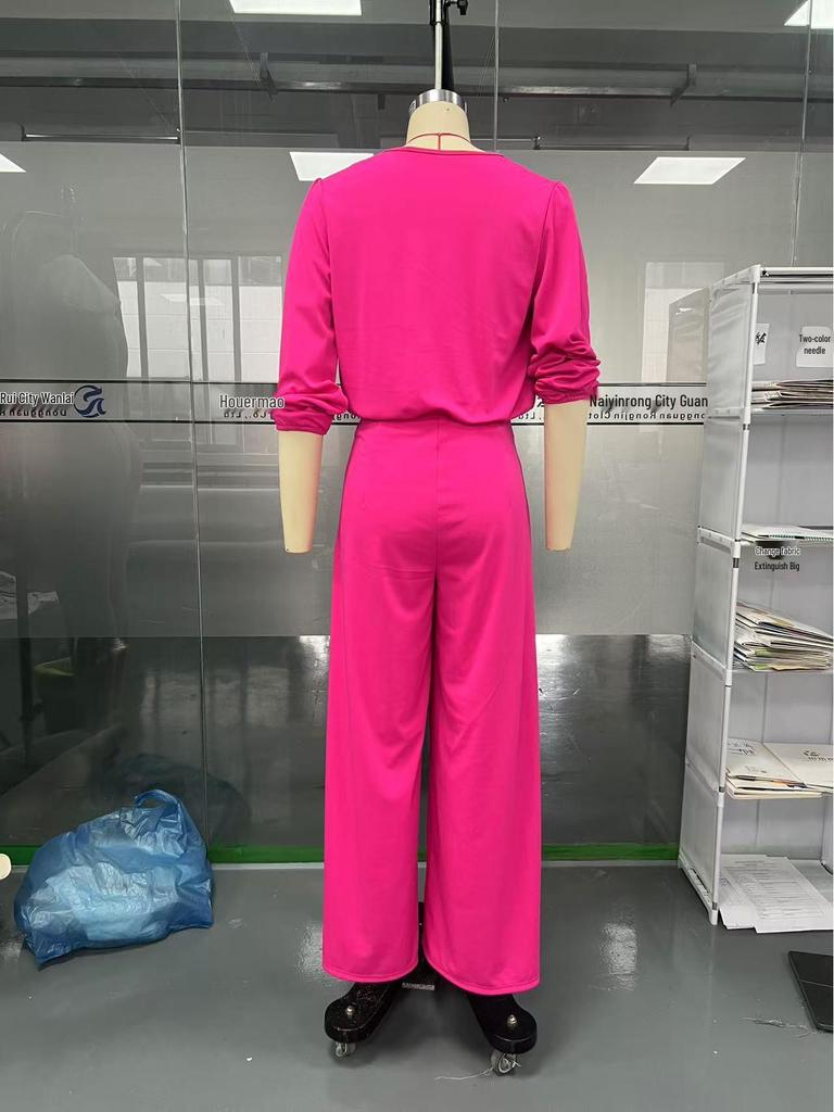 2025 Women's Solid Color V-neck Two-Button 2-Piece Pants Set