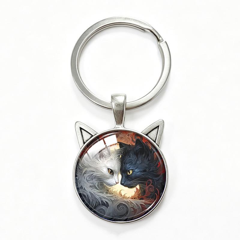 Yin Yang Double Cat Ear Gem Keychain - Trendy Unisex Alloy Accessory