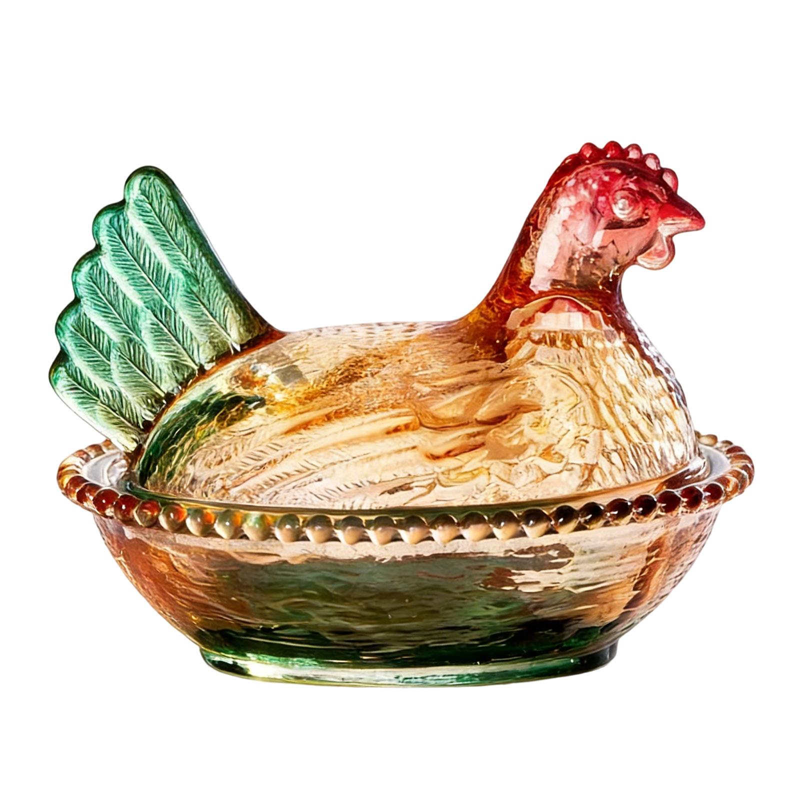 

Crystal Glass Hen on Nest Candy Dish with Lid Retro Candy Bowl,Candy Jar Table Decorations for Home Office Kitchen A