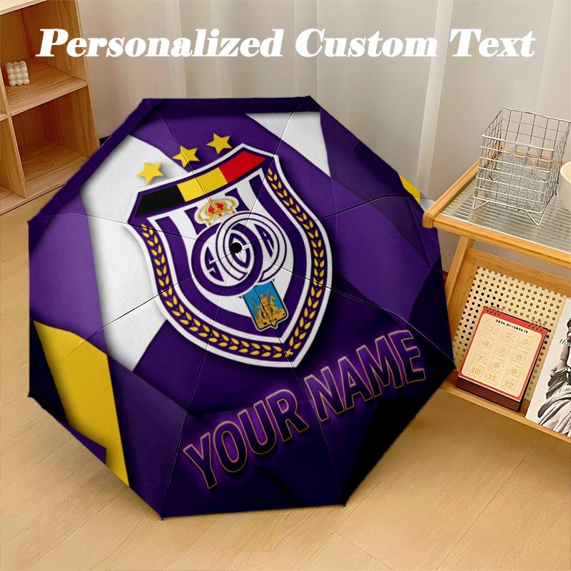 8 Rib Auto Folding Umbrella Anderlecht FC Print Custom Name Text Portable Rain Gear