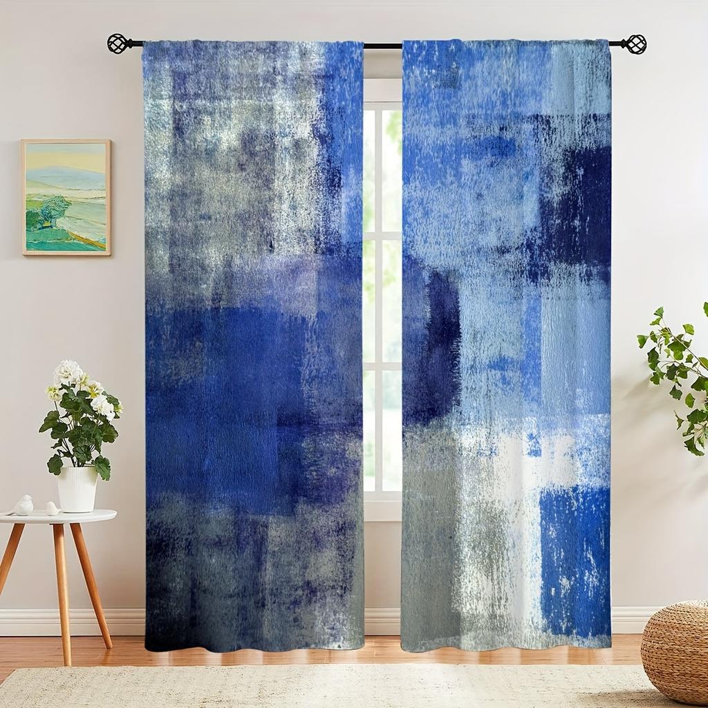 2pcs Set Abstract Modern Art Curtains - Rod Pocket Design for Easy Hanging, Perfect for Bedroom, Living Room & Home Decor