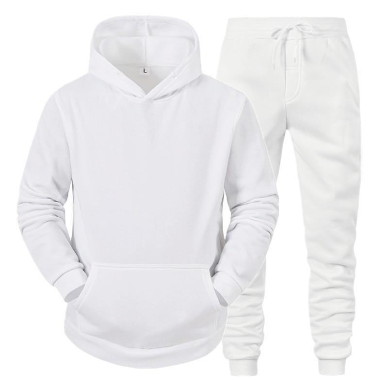 Mens Hooded Fleece Sweatshirt Set Solid Color Sport Tracksuit Winter Warm Long Sleeve Pants