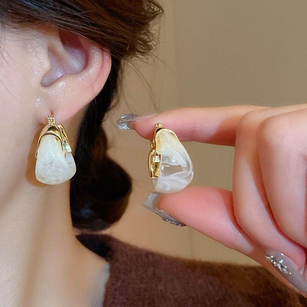 

Circle Resin Hoop Earrings Zinc Zinc Alloy Hoop Ear Buckle Exquisite Round Earring Party янтарь
