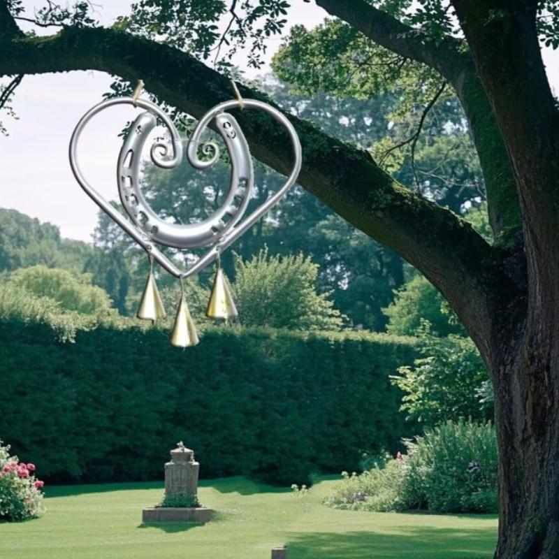 Lucky Love Wind Chime Retro Horseshoe Wind Chime Wall Hanging Ornament Metal Heart Shaped Decor for Patio Outdoors Garden Window