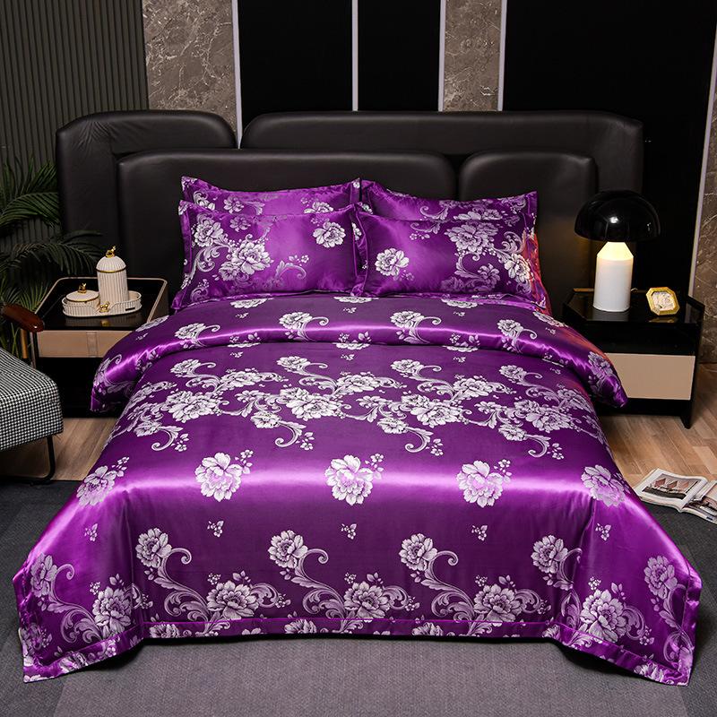 New 4Pcs European Satin Jacquard Bedding Set Four Season Universal Skin Friendly Cozy Duvet Set Double Couple Size Bedclothes