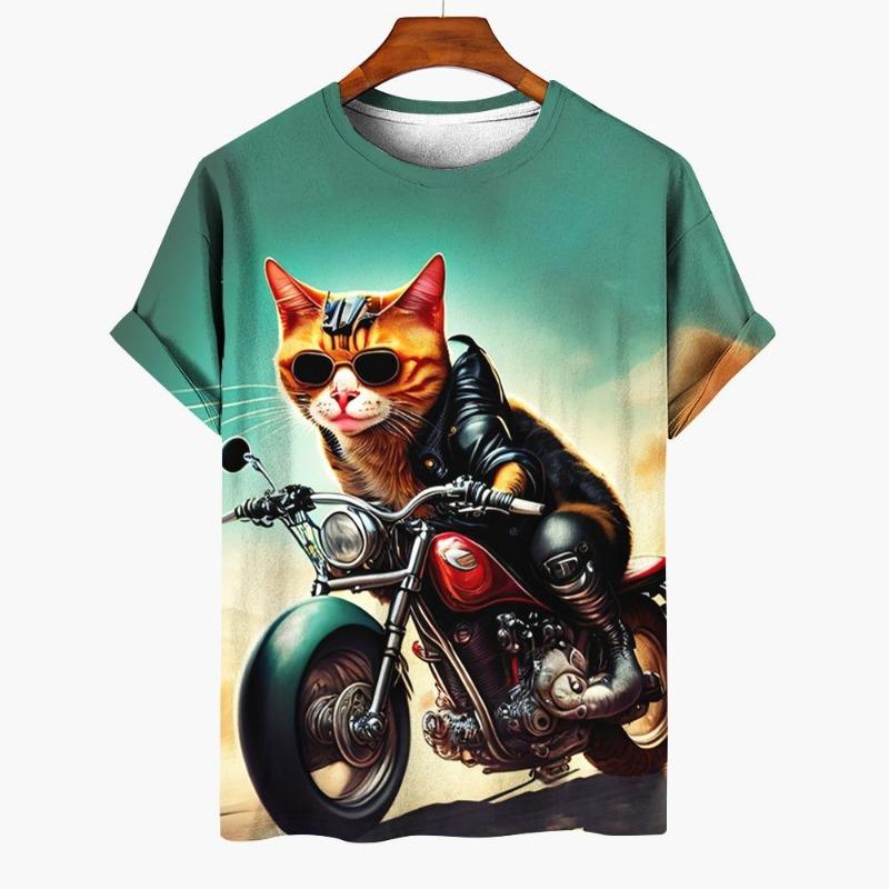 T-shirt Unisex Cat Pattern T-shirt Short Sleeved 3D Animal Print Top Summer T-shirt Outdoor Clothing Loose Men's Plus Size 6XL