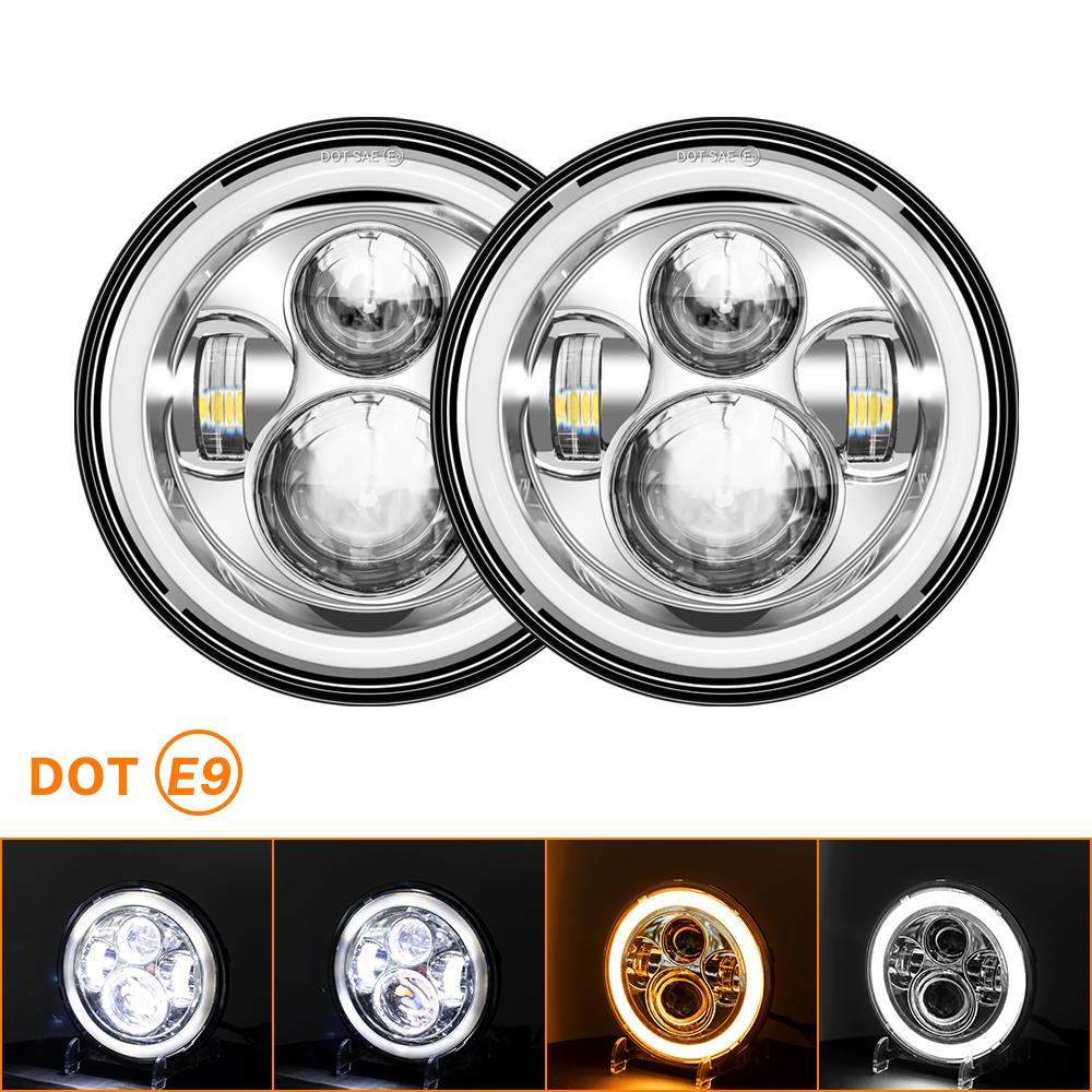 7 Inch Led Auto Headlight Motorcycle LED Headlight DRL Angel Eyes for Harley Honda Yamaha Urban Car H4 Headlamp