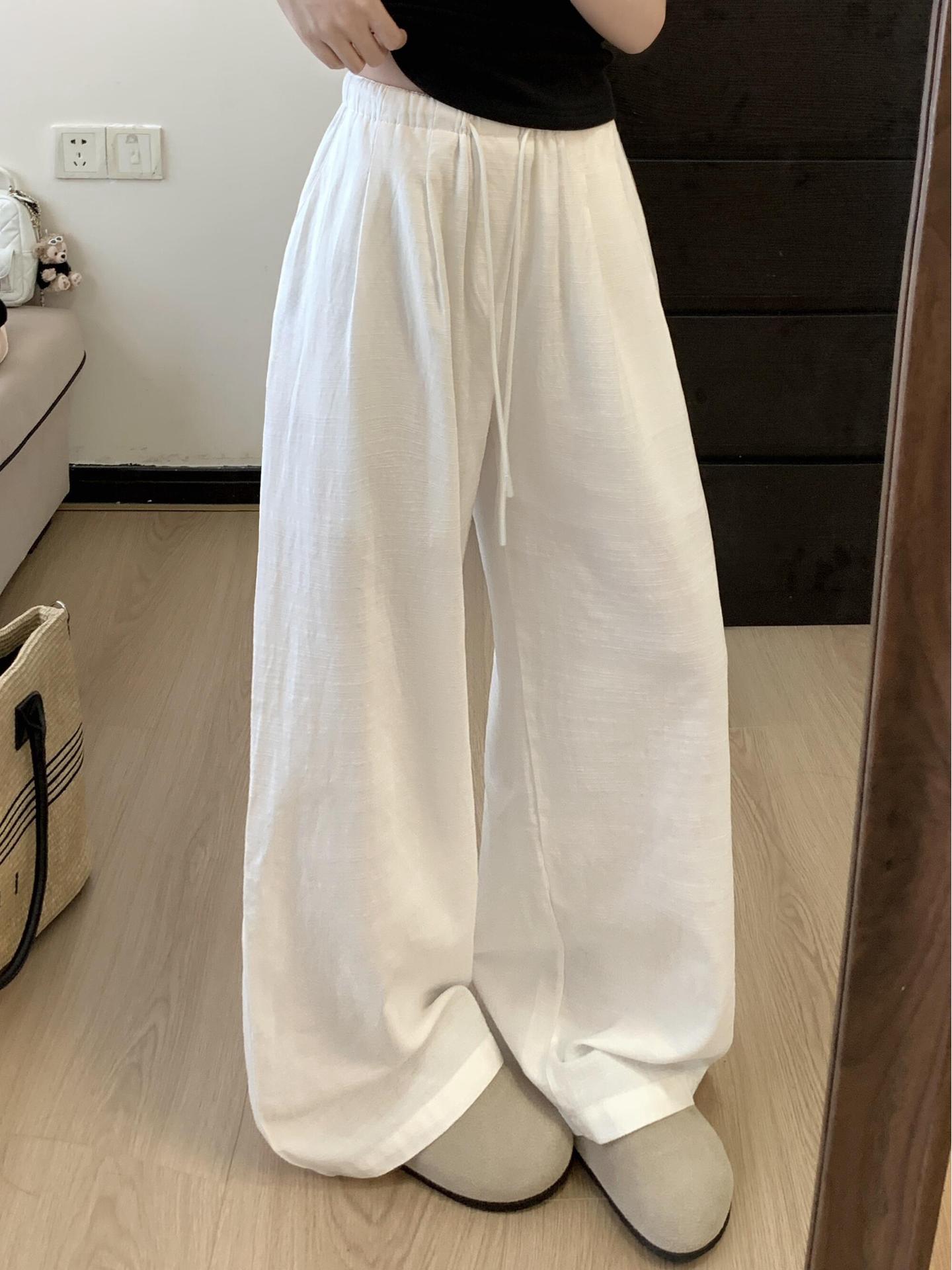 

Women s Summer 2026 Linen Wide-Leg High-Waisted Pants - Loose, Slimming, Casual Straight-Leg Design Large белый