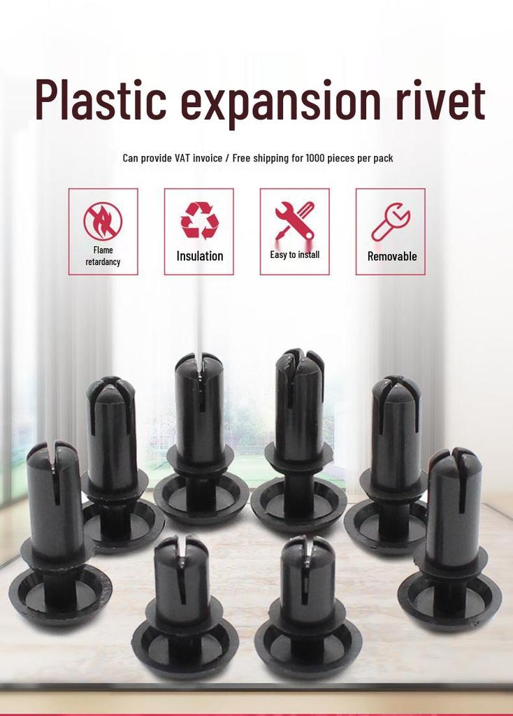 Nylon R-Type Snap-In Rivets & PC Fixing Buckles, Black & White, PA66 Plastic, R3.5