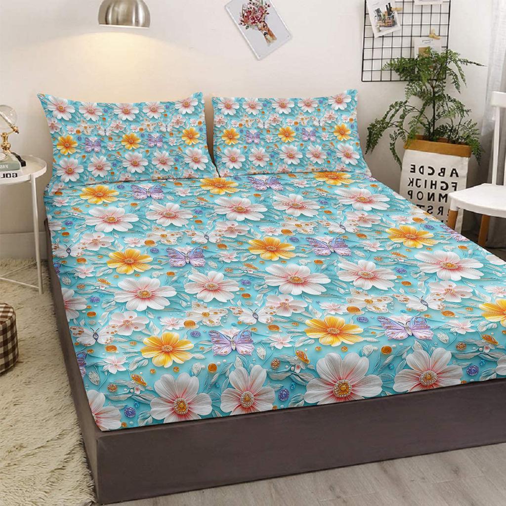 Pearl Butterfly Flower 3-Piece Bedding Set, Floral Entwined, With 2 Pillowcases, Suitable For Living Room And Bedroom (Cozy)