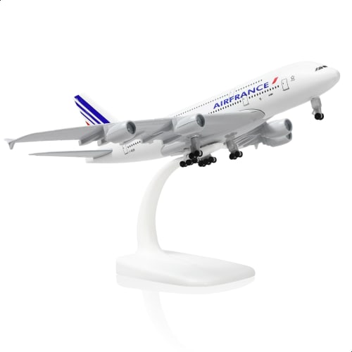 QIYUMOKE A380 France 1/300 Diecast Metal Airplane Model - A380 Sky Jumbo A380 Model Airplane with Stand (7.5" Long) for Aviation Enthusiast Gift or Di