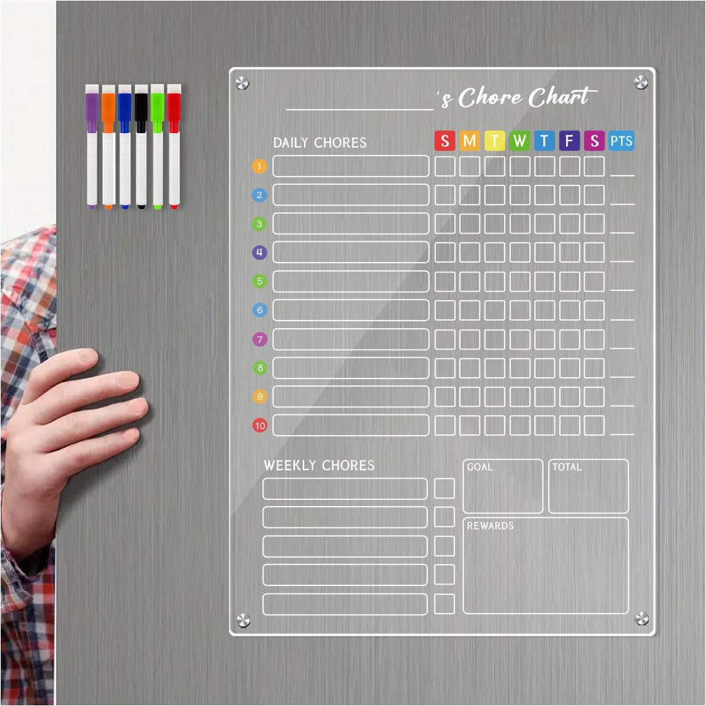 Acrylic Magnetic Weekly Kitchen Chart Chores Checklist for Teens Adult Family Multiple Kids Reusable Meal Planner 6 Markers