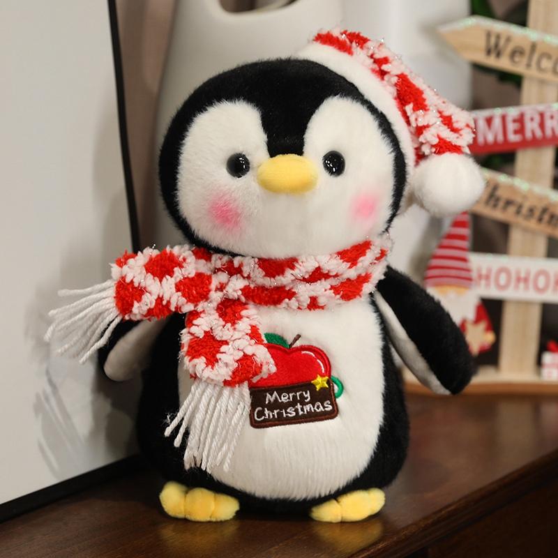 Cartoon Christmas Penguin Plush Toys Lovely Penguin Wear Christmas Hat Scarf Dolls Stuffed Soft Pillow Baby Girls Birthday Gift