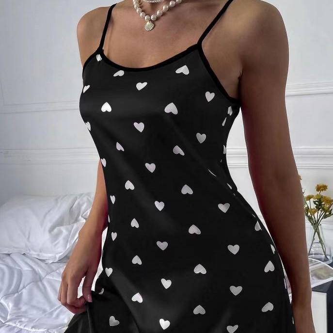 Plus Size Faux Silk Print Sling Nightdress – Sexy European & American Style Summer Pajamas