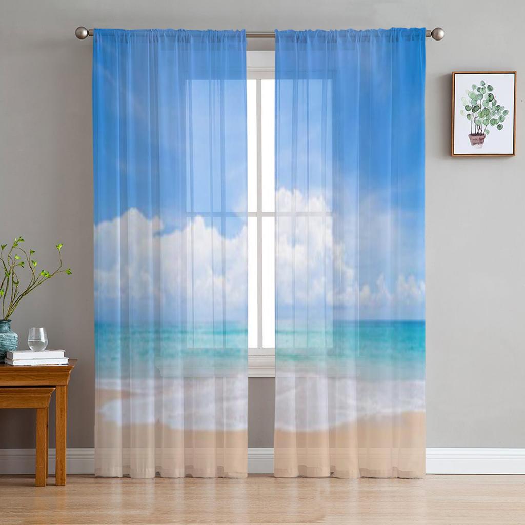 Luxury Tulle Curtains Summer Flamingo Tropical Living Room Kitchen Chiffon Curtain Youth Bedroom Sheer Floor Valance Curtain