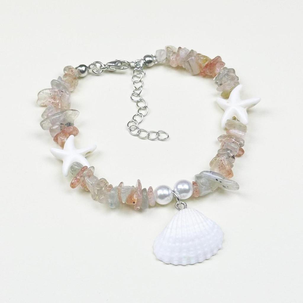 Handmade Seashell & Crushed Stone Bracelet with Lobster Clasp - Perfect Summer Travel Souvenir