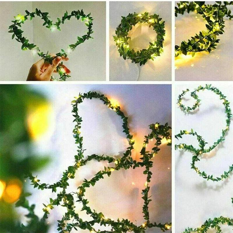 20/50/100LEDs Green Leaf Lamp String Yard Light Battery Operated Perfect for New Year Outdoor Party Wedding Bedroom Decorations