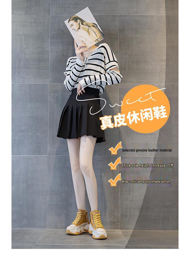 677 Damen 7CM Versteckter Absatz Echtes Leder Plateau Schuhe - Frühling 2025 Koreanischer Stil