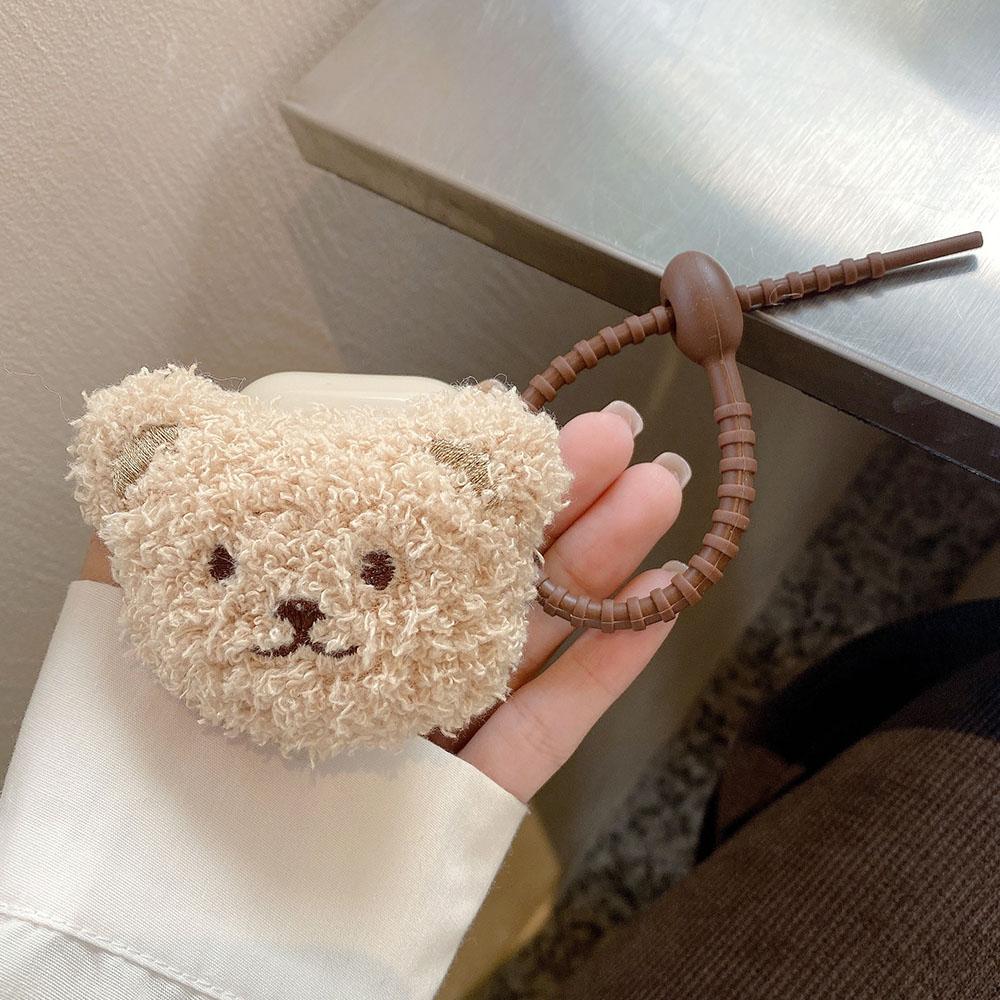 Mignon Étui en Peluche Oreille d'Ours pour Écouteurs AirPods 1 2 3 4 Pro Housse Douce pour Casque Bluetooth Apple AirPod 2 avec For AirPods 3 New marron