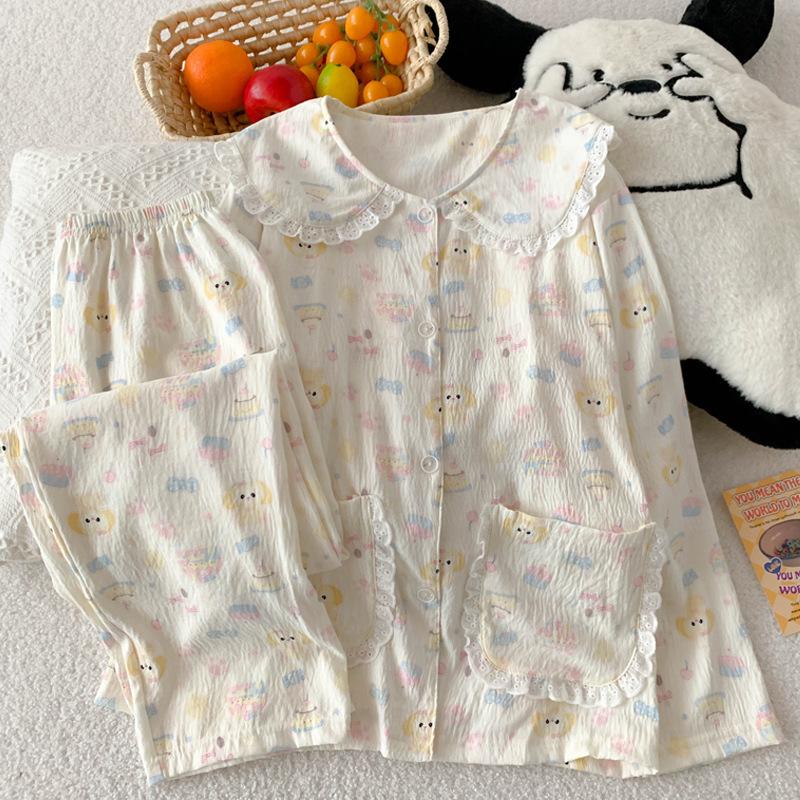 Super Cute Chef Cake Lace Doll Collar Pajamas Women'S Spring And Autumn New Cloud Cotton Long-Sleeved Loungewear Set