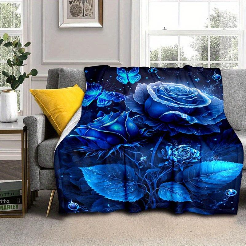 Blue Rose Flannel Digital Printing Flower Blanket Blanket Sofa Blanket Air Conditioning Blanket Universal In All Seasons
